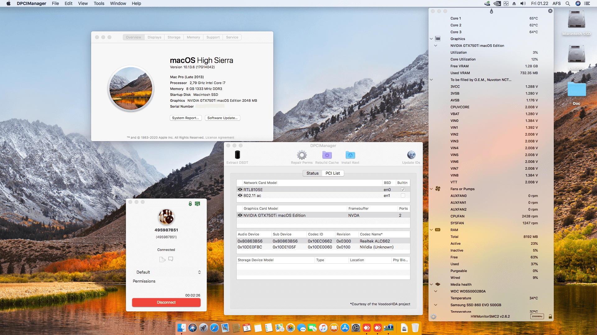 Success Hackintosh macOS High Sierra 10.13.6 Build 17G14042 in Bulldozer ZX-H55M V1.01 + Intel Core i7 860 + OEM GTX 750Ti